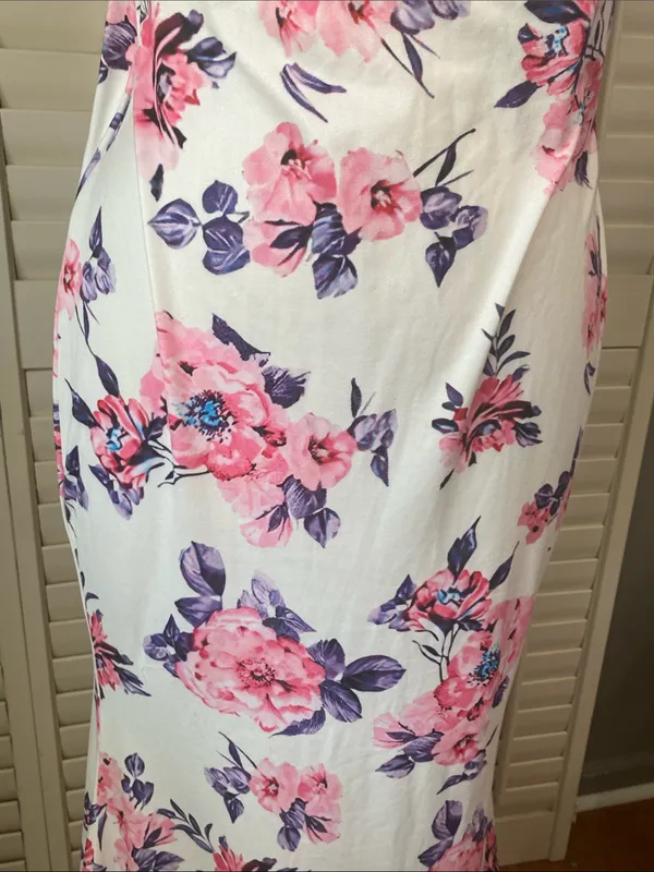White Maxi Dress with Pink and Purple Floral Print - Image 5