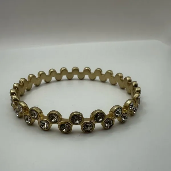 Gold tone and rhinestone bangle bracelet - Image 6