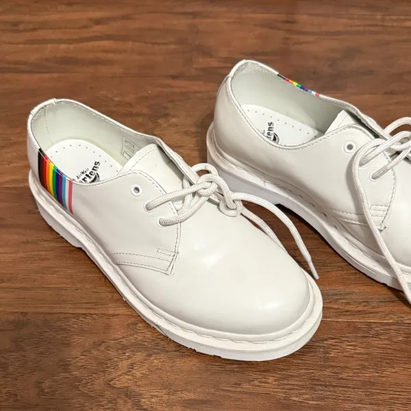 💙💖 Dr. Martens 1461 for‎ Pride White Smooth Boots Rainbow Stripe Derby Oxford - Image 4