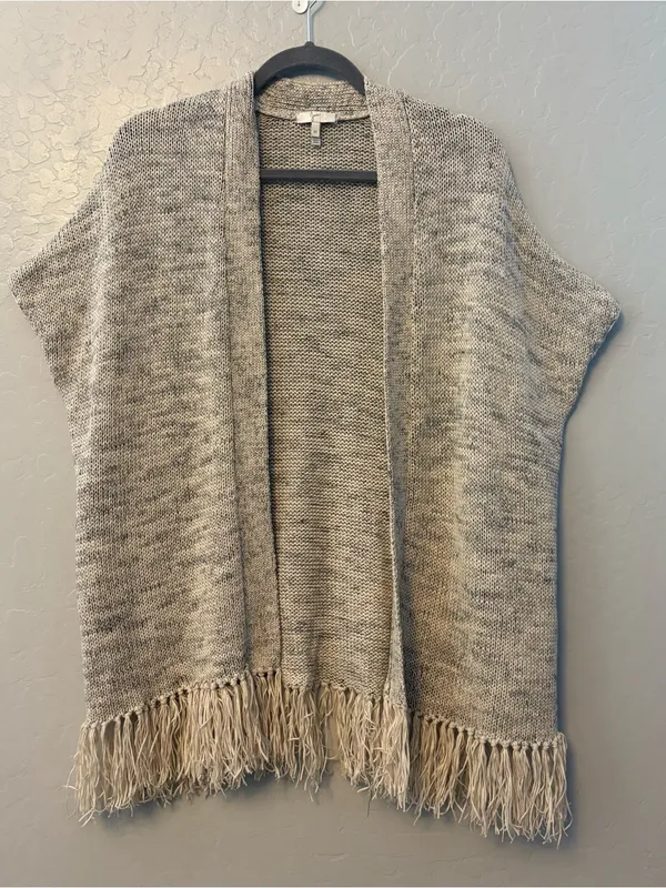 Joie Sona open front fringe hem linen blend open cardigan sweater medium - Image 2
