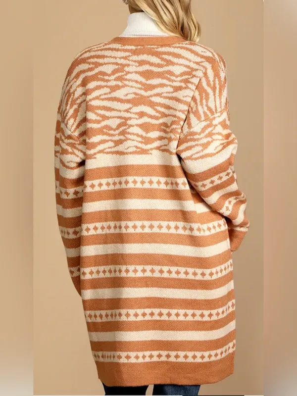 Lulu's Camel & Cream Open-Front Zebra Print Cardigan Size Medium NWT!! - Image 5