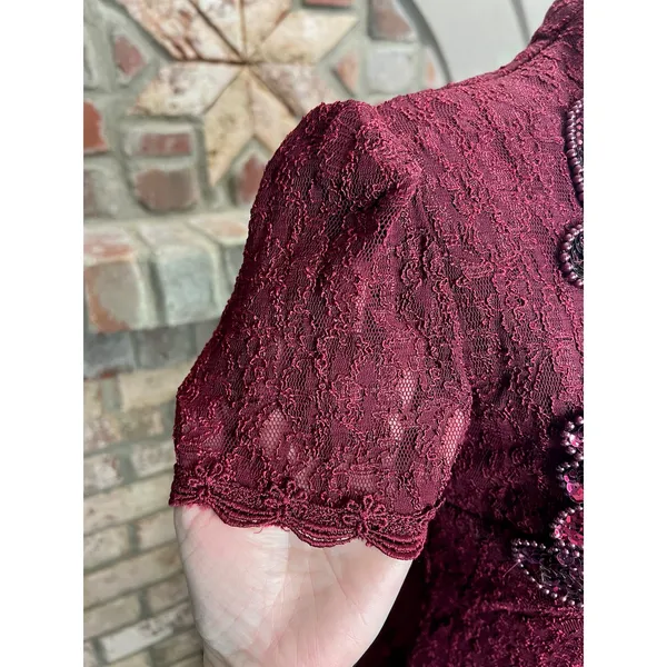 formal dress prom maroon wine red lace beaded fringe - Image 7