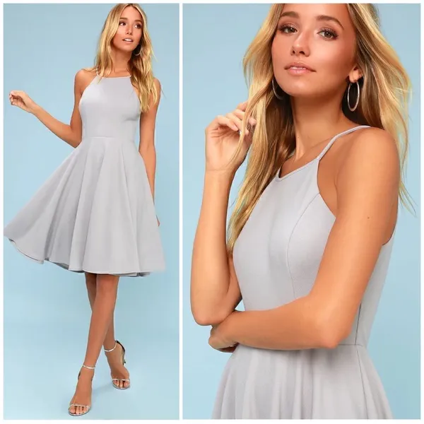 NWT Lulu’s Irresistible Charm Grey Fit & Flare MIDI A-Line Dress - Image 3