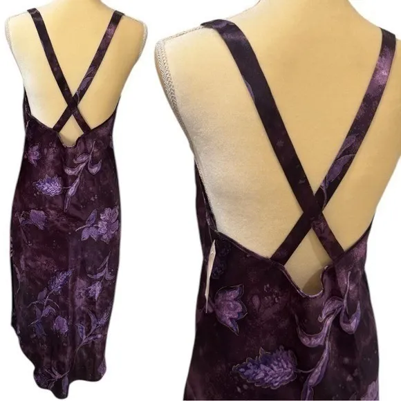 NEW Vintage California Dynasty Purple Floral Satin Dress Fairycore Feminine M - Image 6