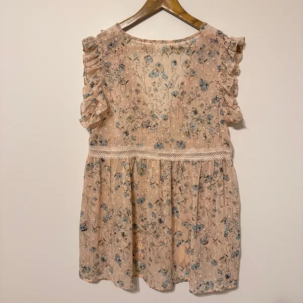 POL Floral Babydoll Boho Blouse Size Small Top V Neck Pink Spring Lace Dainty - Image 7