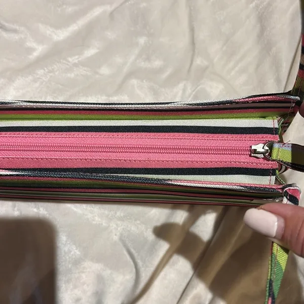 Source Unknown STRIPED MULTICOLORED SHOULDER BAG PINK GREEN BLUE CANVAS LIKE BAG THIN HANDLES - Image 11