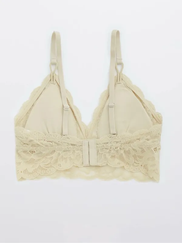 Aerie Triangle Bralette w Padding and Lace New Blooms Size XL Feminine Neutral - Image 4