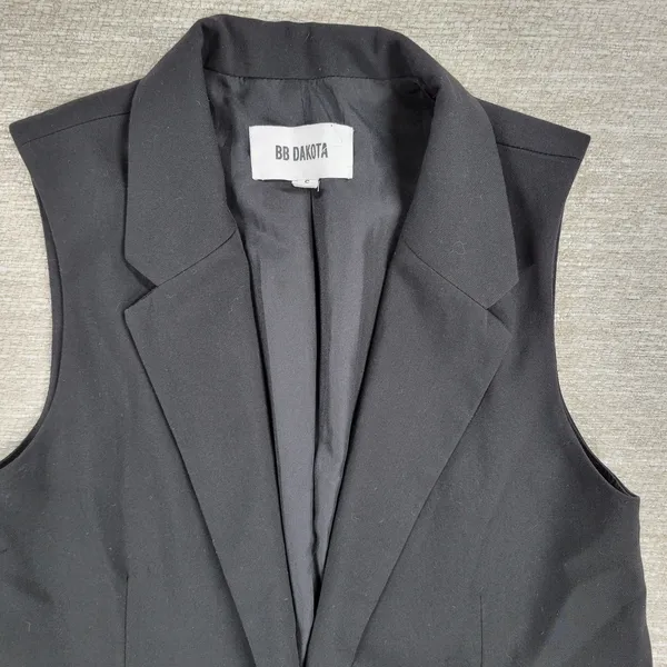 BB Dakota Malcolm Blazer Vest Womens Small Black Notched Lapel Long Line Evening - Image 6