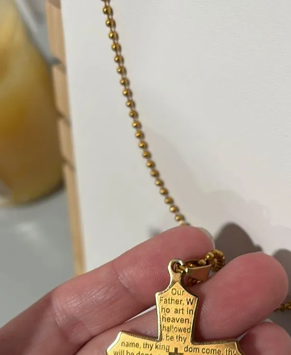 Gold Tone Cross Pendant Prayer Necklace Engraved- Patricia - Image 5