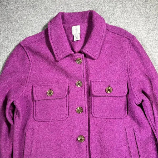 Joie Medium Jacket Button Boiled Wool Purple Pockets Shacket Womens Long Sleeve‎ - Image 7