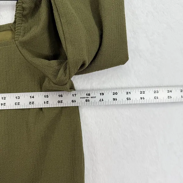Madewell‎ Womens Top Olive Green Square Neck Long Sleeve Textured Blouse Small - Image 2