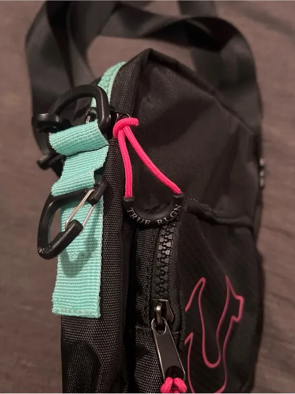 True Religion Black Crossbody with Pink Logo Accents - Image 5