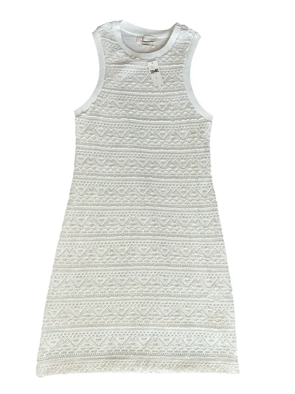 By Anthropologie Textured Knit Crochet Sleeveless Ivory Mini Dress Size M NWT - Image 2