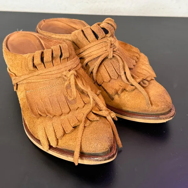 SixtySeven Suede Fringe Mules Womens 40 US 9 9.5 Western Kiltie Pointed Toe - Image 3