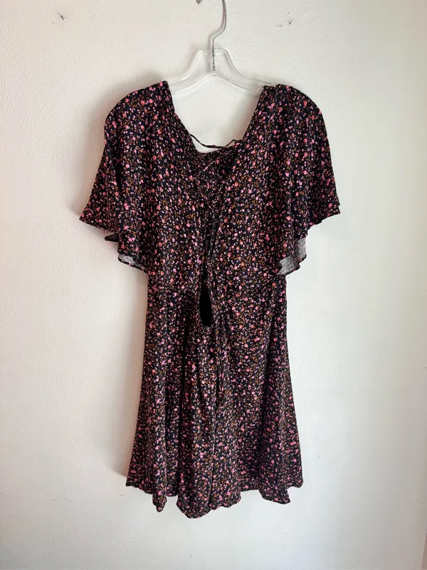 Free People Florence Black Pink FloralPrint Short Sleeve Mini Dress - Image 5