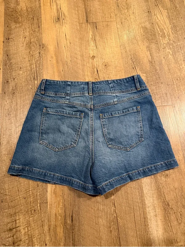 LOFTl Rivete Curvy Double Shank High Rise Denim Shorts acid Wash 2 | 26 - Image 4