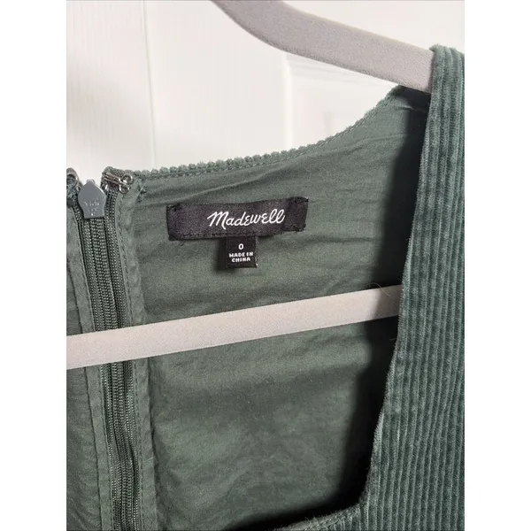 Madewell‎ Corduroy Tiered Babydoll Dress Womens Size 0 Green Puff Sleeve Cotton - Image 2