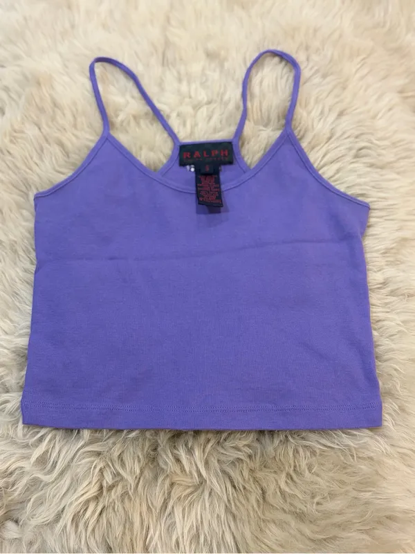 Vintage 90s Ralph Lauren Baby Tank Top Y2K Lilac Purple Cotton Crop Size S - Image 3