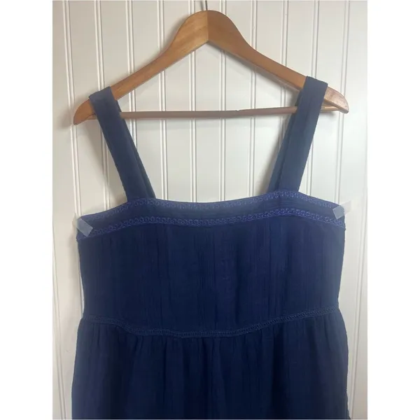 Tommy Bahama Navy Blue Tiered Mini Dress Size L 100. % Cotton vacation beach - Image 2