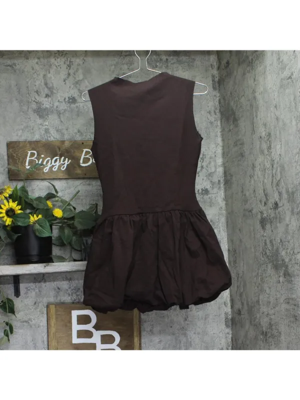 NWT Aqua Womens Ponte Mock Neck Bubble Mini Dress YCGD5097 Brown S - Image 3