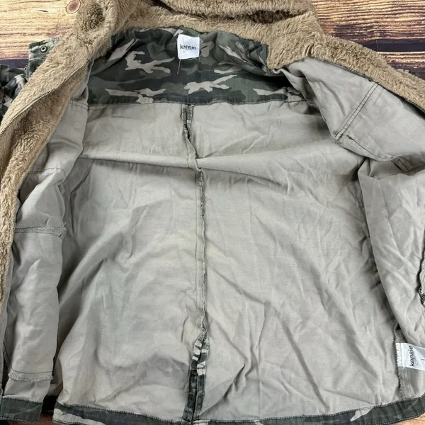 Kensie Jeans Camo Women’s Denim Army Military Sherpa Jean Jacket Full Zip Large - Image 3