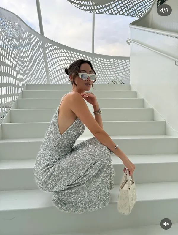 Zara Silver Sequin Spaghetti Strap maxi Dress evening party holiday - Image 3