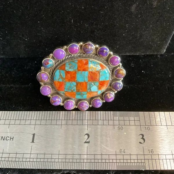 925 STERLING SILVER, Adj.size,TURQUOISE & SPINY OYSTER , MOJAVE PURPLE - Image 2