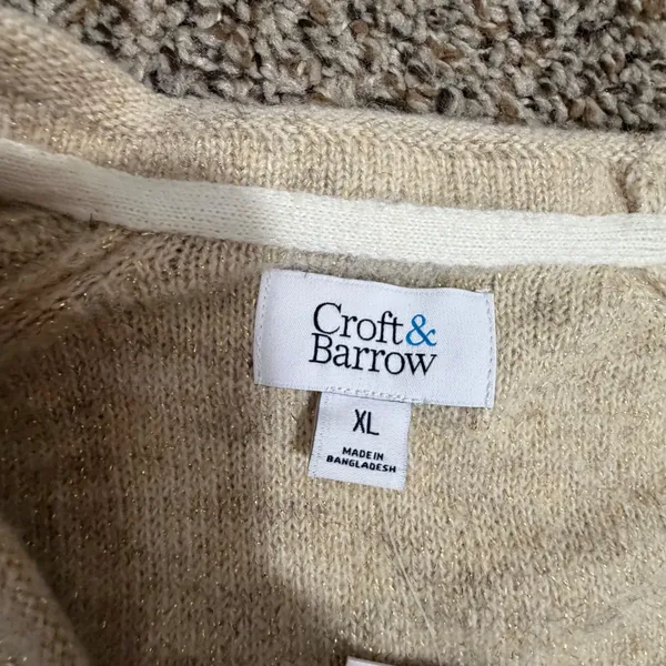 Croft & Barrow Womens XL Beige Metallic Gold Pointelle Open Front Cardigan NWT - Image 2