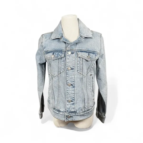 Abercrombie & Fitch Women XS‎ Denim Jacket Light Wash Distressed Classic Grunge - Image 2