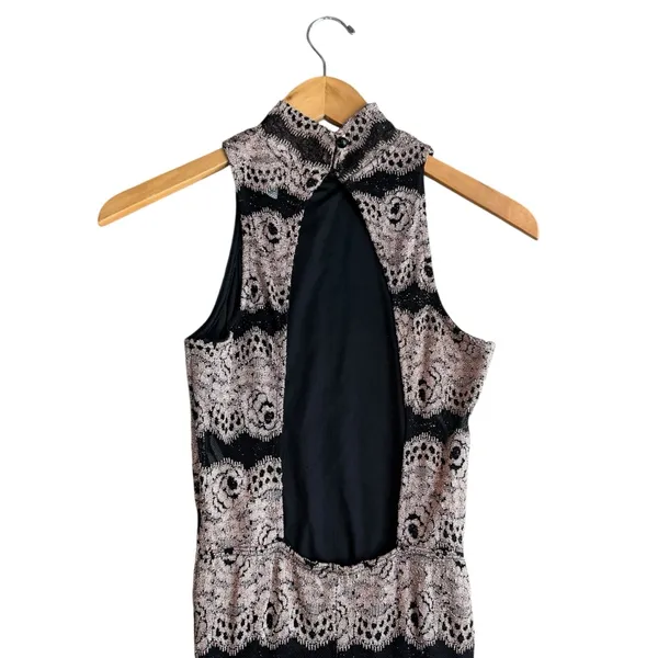 Privy Size S High Neck Lace Bodycon Maxi Dress Black Gold Special‎ Occasion NYE - Image 8