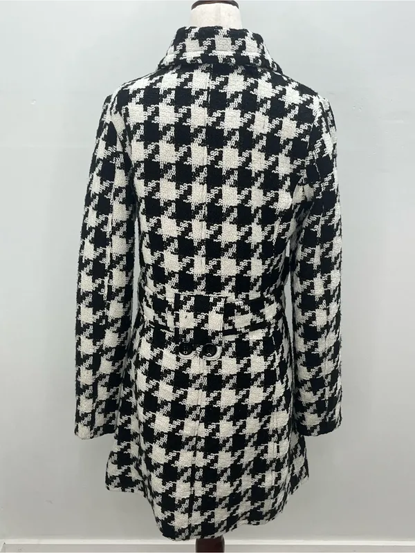 Yoki Collection Women’s Black White Houndstooth Trench Coat Jacket Size Small - Image 7