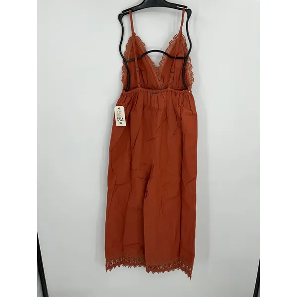 Billabong Lace and Lies Spiced Coral Crochet Trim Wide Leg Jumpsuit‎ Small NEW - Image 3