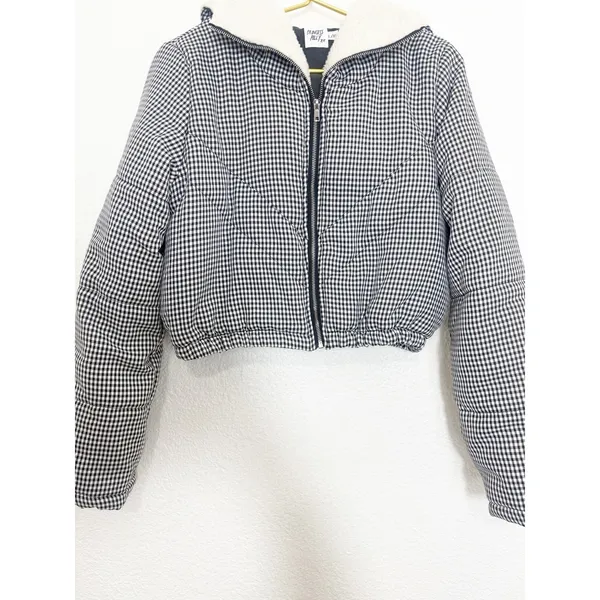 Princess Polly The Keir Puffer Jacket Black/White Size L/XL Plaid Gingham - Image 7