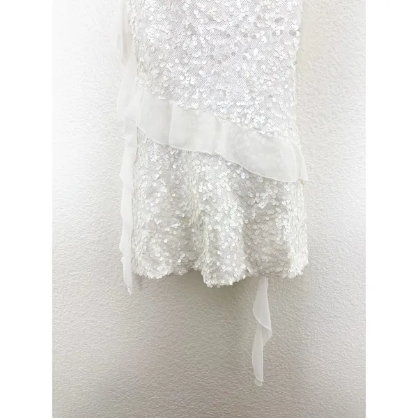 Zara White Sequin Ruffle Slip Mini Dress Size XS Bridal Cocktail 8306/732 - Image 10