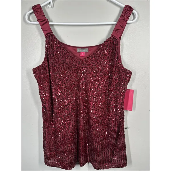 NWT Vince Camuto Small Womens Sequin Tank Top Red Lined V-Neck Party - Image 3