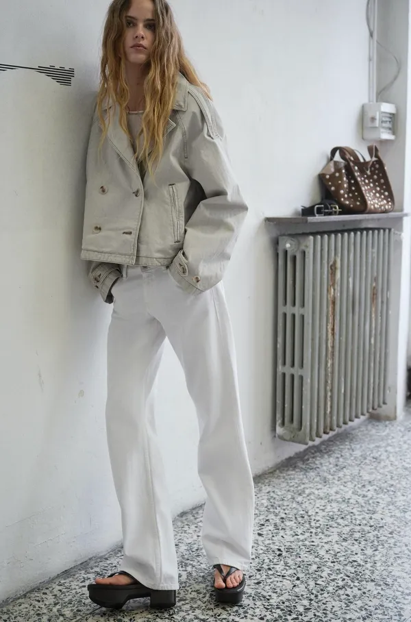 BNWT Zara Blue/Grey Washed Herringbone Jacket  - Image 5