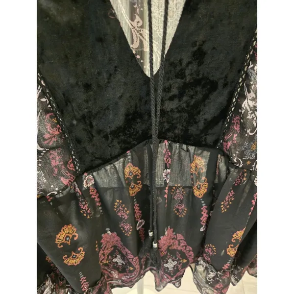 Knox Rose Sheer Paisley Lace Velvet Accent Boho Tunic Blouse Black Pink Women M - Image 3