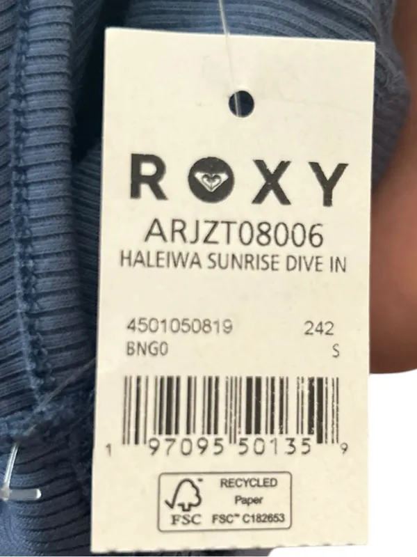 Roxy Blue Ribbed Scoop Crop Tank with Tropical Graphic - Image 7