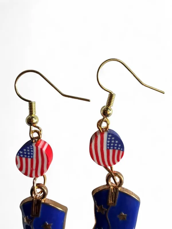 Handmade Patriotic American Flag Cowboy Boot Western Dangle Earrings ❤️🤍💙🤠 - Image 4