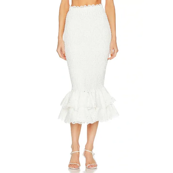 Charo Ruiz Ibiza Liliana Eyelet Midi Skirt White Fruition Womens Size Small - Image 2