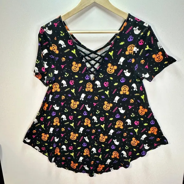 Disney Parks Halloween Mickey Jack O Lantern Lattice Back Top Small Black - Image 7
