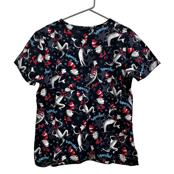 Dr. Seuss Cat in the Hat Superstar! Black Scrub Top MED Character Peds - Image 3