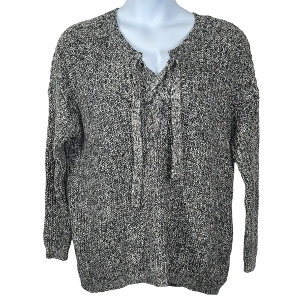 Aerie Chunky Lace Up Sweater XL Gray Confetti Knit Cozy Oversized Pullover - Image 14
