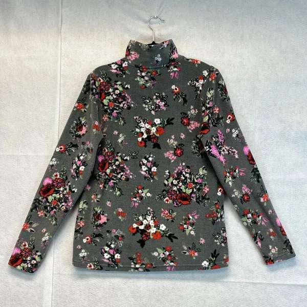 VERA BRADLEY Jacket Women's Small Gray Pink Floral Sporty Fleece‎ Pullover Cozy - Image 13