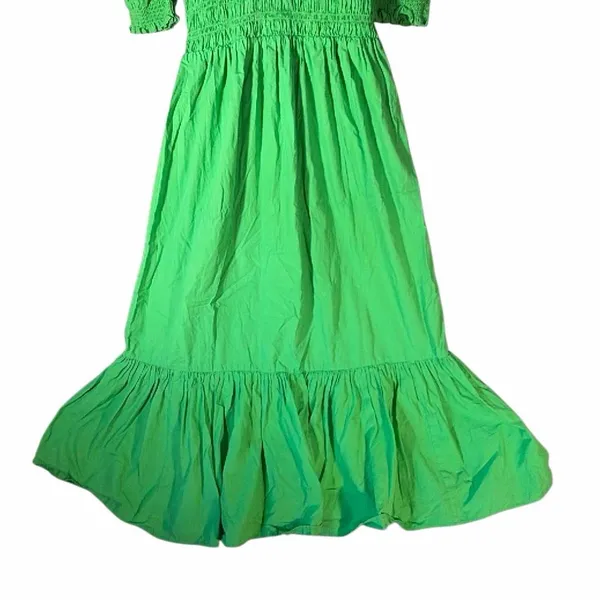 BOII Green Smocked Puff Sleeve Maxi Dress XS Cotton Tiered Ruffle Cottagecore - Image 3