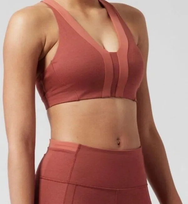 Athleta M Allyson Felix Legend V-Neck Bra D-DD Medium Muted Red Heather Two Tone - Image 2