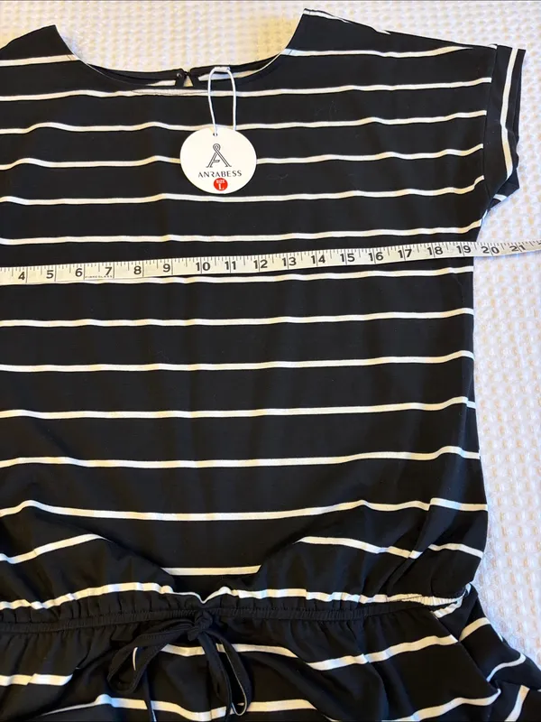 NEW! ANRABESS Size LARGE Black & White Striped Shorts Romper Short Sleeve - Image 9