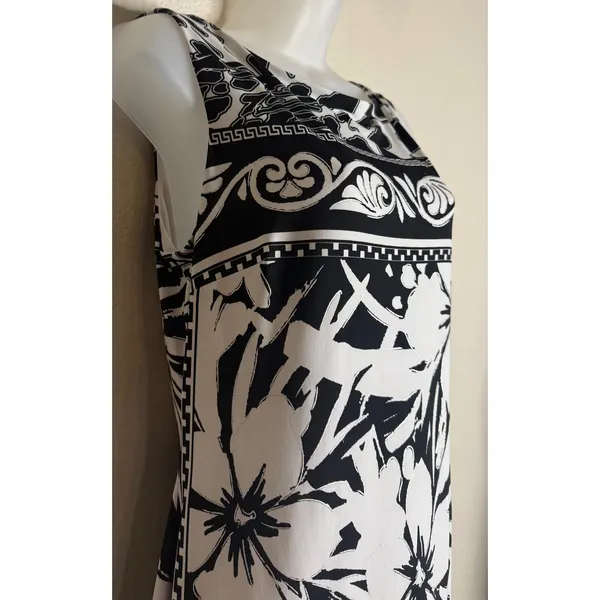 Cache Womens 12 Sheath Dress Black White Floral Scroll Sleeveless Boat Neck Chic - Image 6