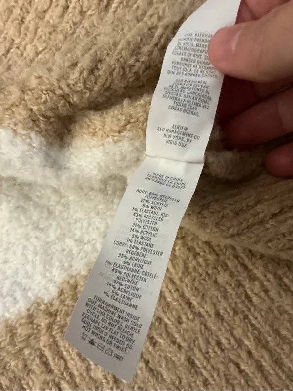 Aerie Cozy V-Neck Striped Sweater in Cream & Tan Size XS - Image 6