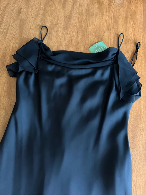 Vintage Y2K Cachet Black Satin Cowl Neck Ruffle Maxi Dress Size 8 - Image 8